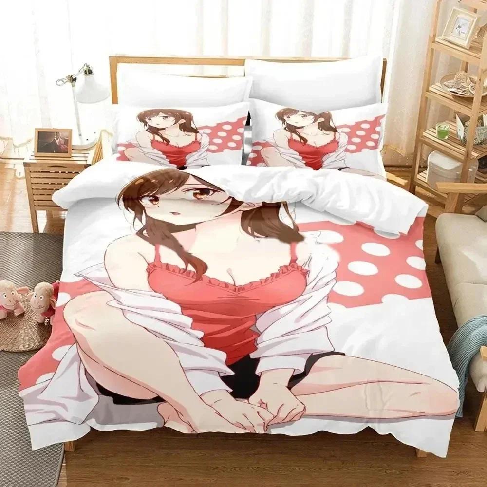 3D Anime Rent-A-Girlfriend Chizu Bettwäsche-Set mit Kissenbezug Bettdecke Weiche Bettwäsche Zuhause Jungen Mädchen Erwachsene
