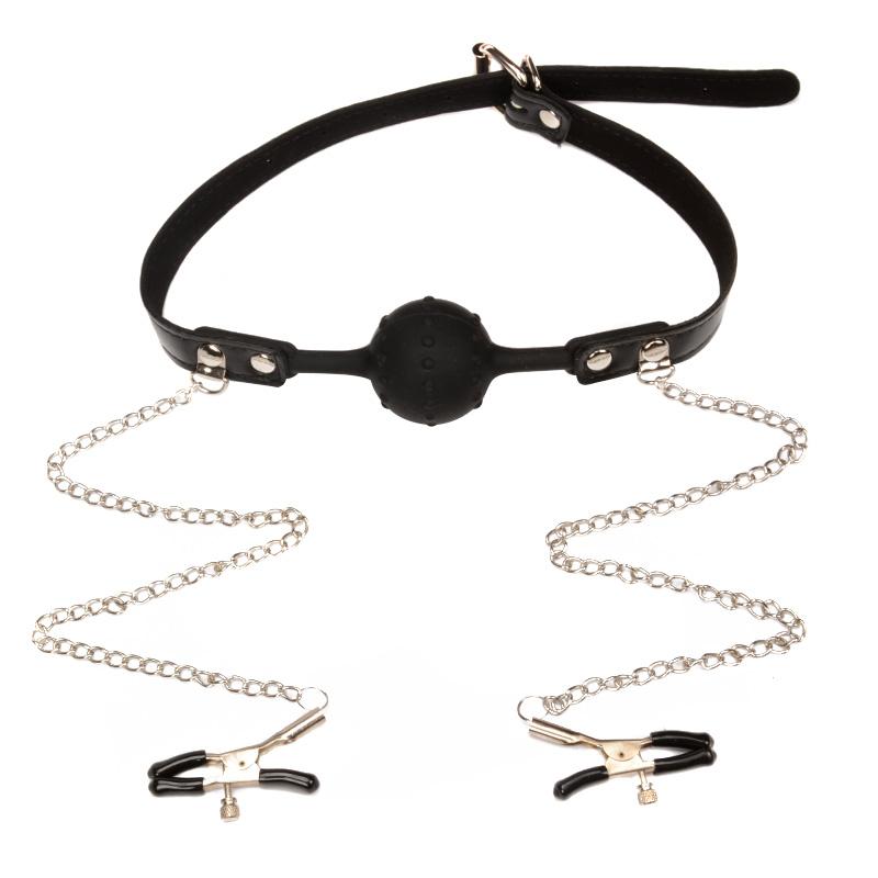 Slave Girl Set Nipple Tongs Clip Mouth Gag Silicone Ball Blug BDSM Game Supplies Nipple Stimulator Adult Sex Toys