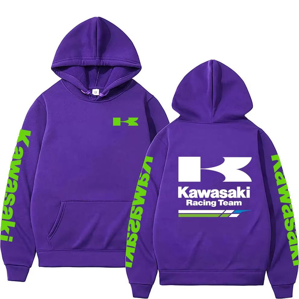 Women's Casual Fashion Pullover Couple Street Sweatshirts Spring and Autumn Men's Kawasaki Motorcycle Logo Print Sports Hoodies