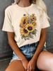 Women's Casual Short Sleeve Crew Neck T-Shirt Vibrant Sunflower Floral Print Ladies T Shirts Summer Style Comfortable Tee