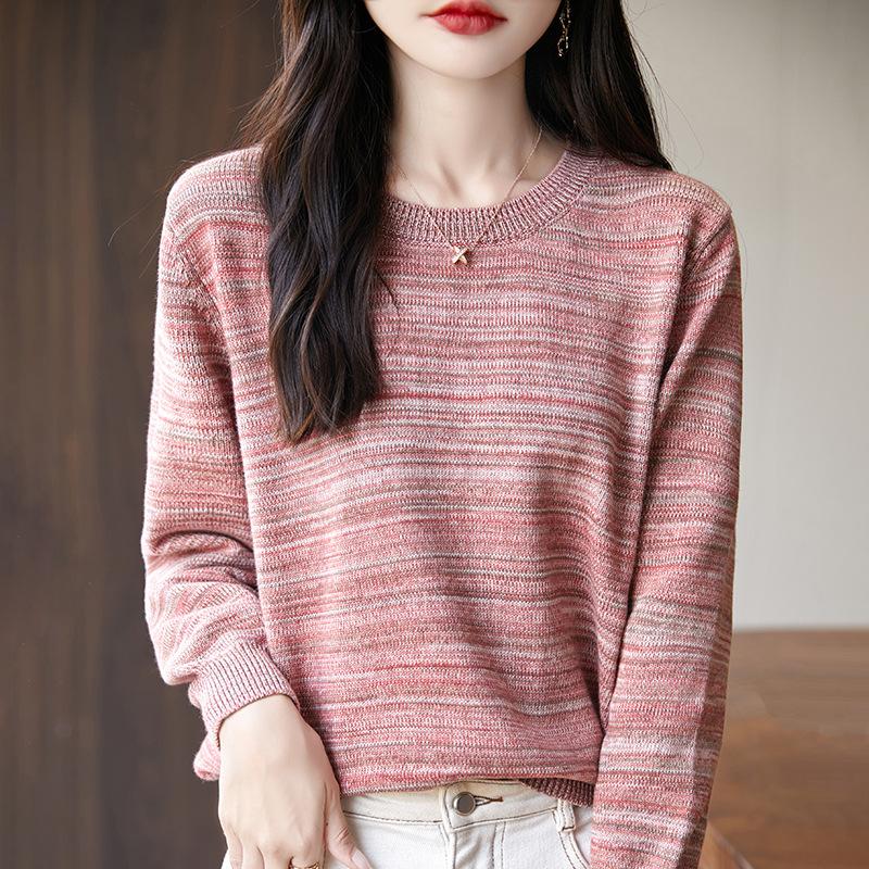 Round-neck Knitted Sweater for Women Spring and Autumn Long-sleeved Casual Pullover Loose Sweater Pullover Base Layer for Women