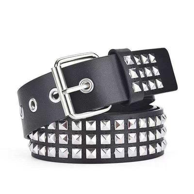 Cinto de Fivela com Rebite de Contas Quadradas Europeu e Americano Cinto Punk Hardware Cinto para Jeans