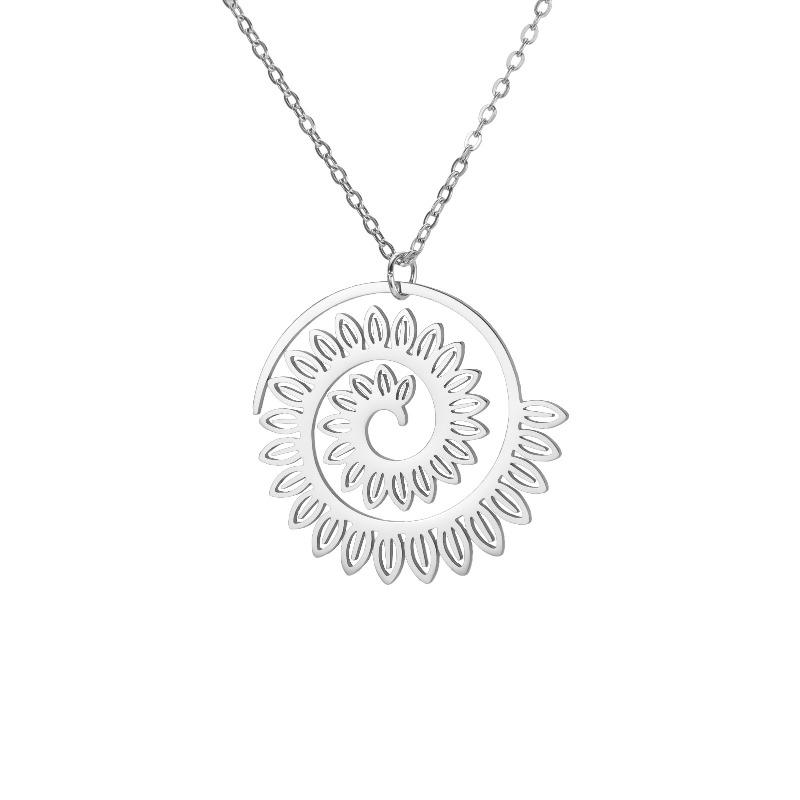 Meier Spiral round petal necklace stainless steel gold baroque aesthetic flower pendant chain