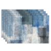 Farmhouse Placemats Set of 4, 12x18 Inch Modern Teal and Grey Abstract Art Painting Table Mats for Outdoor Home Party Kitchen Dining Decoration