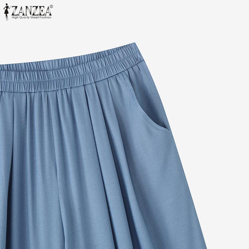 ZANZEA Women Summer Elastic Waist Loose Summer Casual Pants