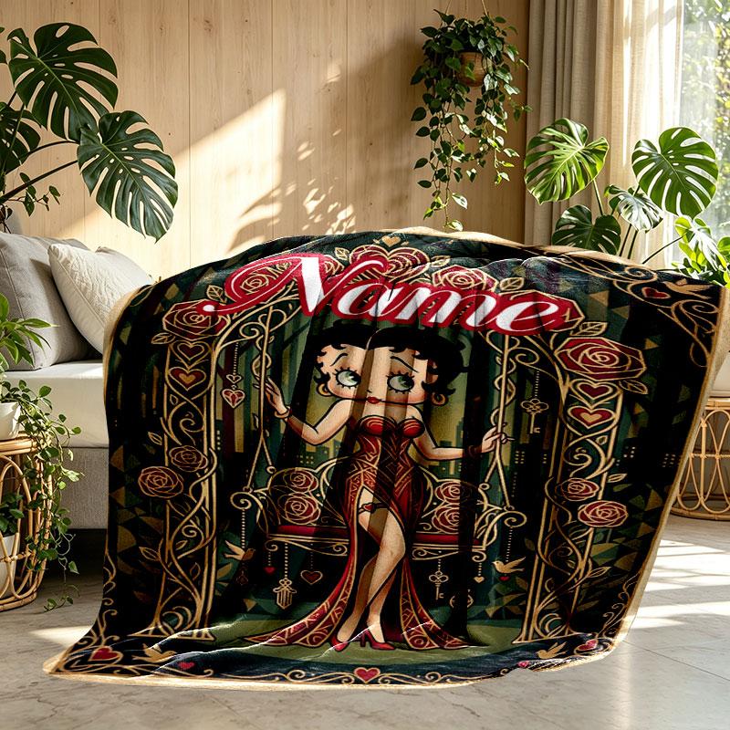 Custom Name Personalized Betty Boop Print Blanket, Home Decor, Bedroom, Sofa, Camping, Couch, Gifts for Birthday Christmas