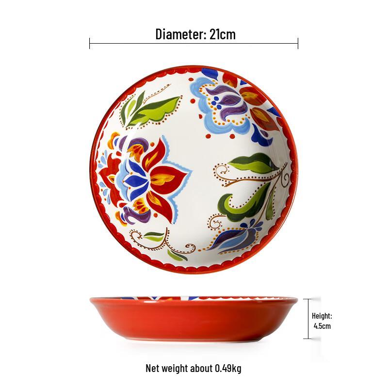 ZISIZ Rustic Hand-Painted Ceramic Salad & Soup Plate