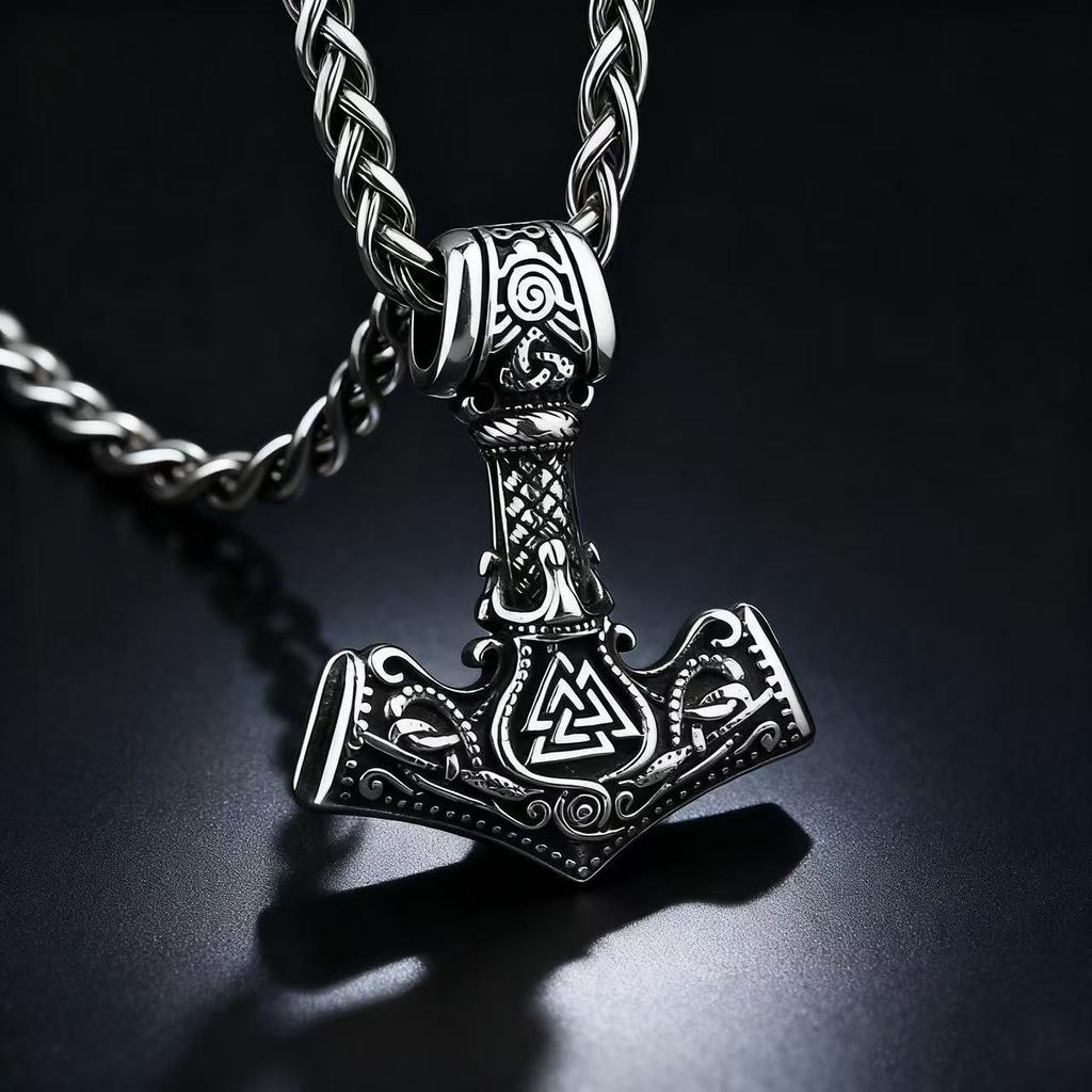 HNSP 316L Stainless Steel Mjolnir Thor Hammer Viking Norse Rune Pendant Necklace For Men Vintage Jewelry Accessories Ideal Gift