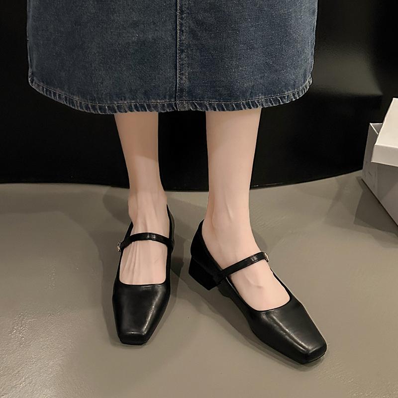 Fashion Square Toe Women Loafers Shoes Autumn Mid Heels Shallow Leather Shoes Woman 2025 Trend Fashion Brand Cozy Walking Zapatos Mujer