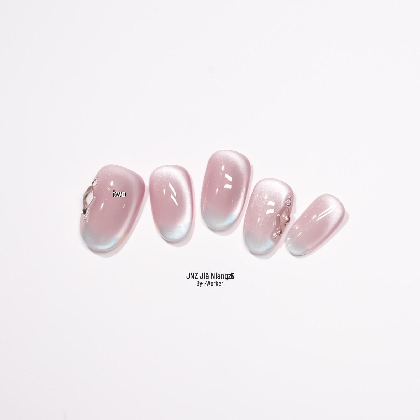 Jia Niangzi Handcrafted Gradient Nude Pink Rhinestone Gel Polish Almond Nails