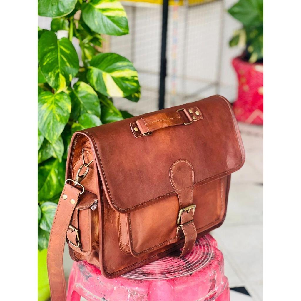 Goat Leather Vintage New Men Real Messenger Shoulder Profess Bag Briefcase