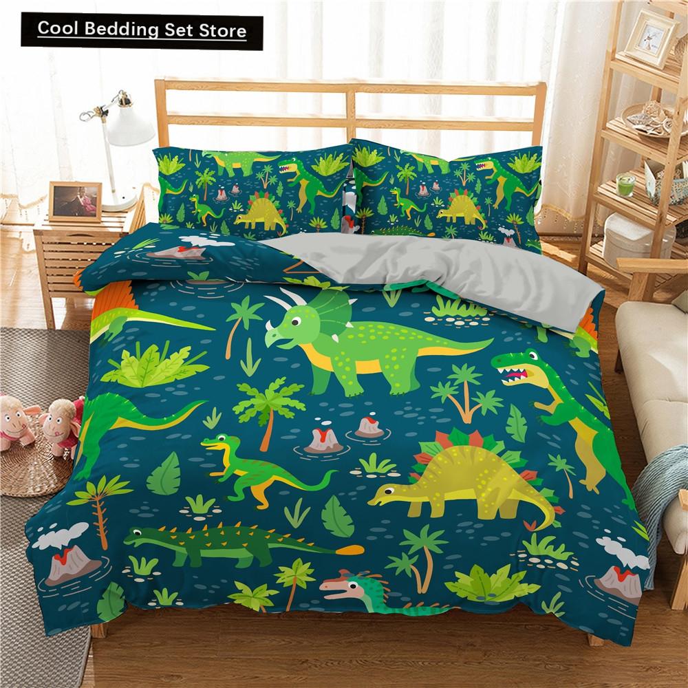 Cartoon Dinosaur Duvet Cover King Queen Kids Jurassic World Stegosaurus Tyrannosaurus Bedding Set 2/3pcs Polyester Quilt Cover