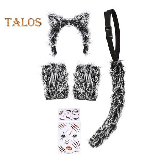 Wolf Ear Tail Set Realistic Design Plush Headband Gloves Tail Set Halloween Parties Role-Playing Accessories
