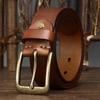 3.8CM Top Cow Genuine Leather Belts for Men Copper Buckle Fashion Style FULL GRAIN Male Belt for Jeans Cowhide Strap