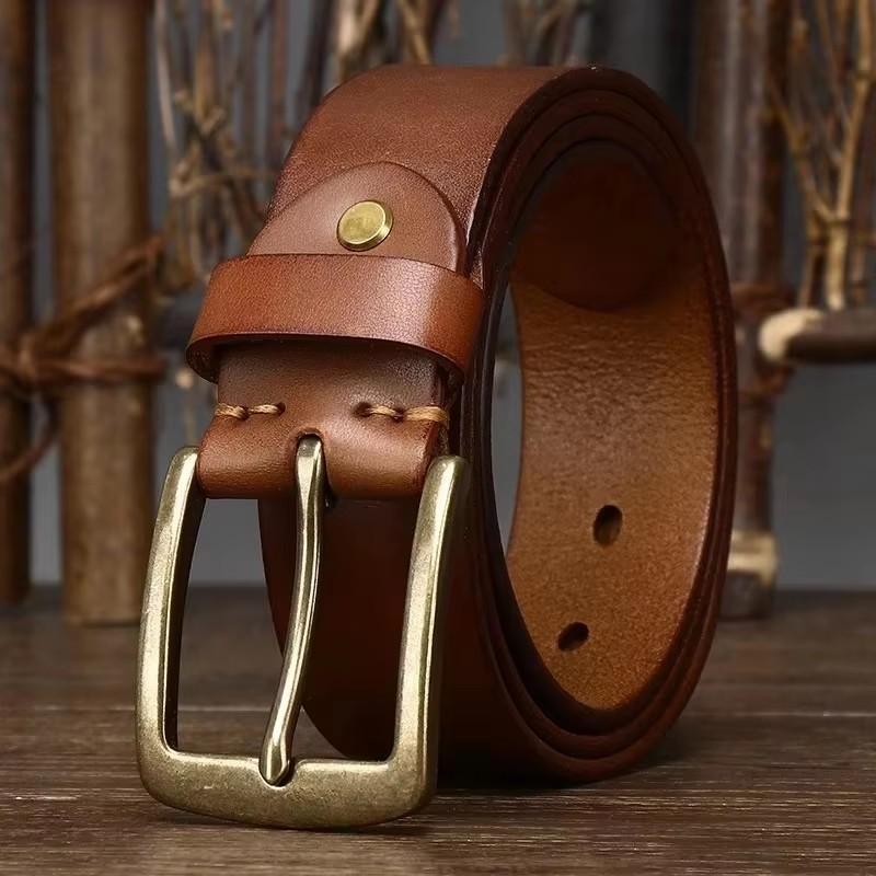 3.8CM Top Cow Genuine Leather Belts for Men Copper Buckle Fashion Style FULL GRAIN Male Belt for Jeans Cowhide Strap
