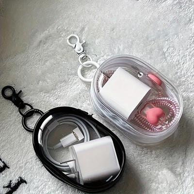 1 bucată mini geantă portabilă de depozitare cu fermoar Organizator multifuncțional compact, husă pentru căști și încărcător cu buclă pentru breloc Accesoriu de călătorie transparent