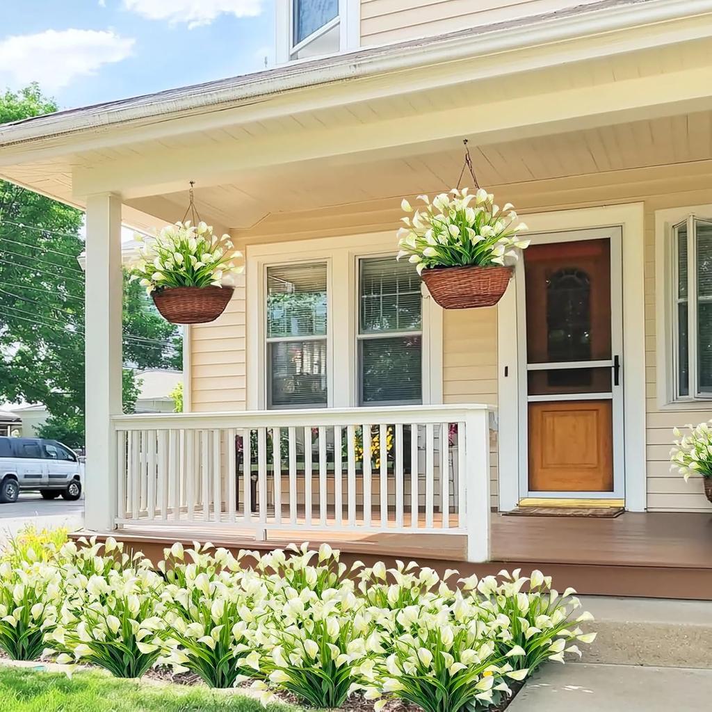 1 Bundles Calla Lily Artificial Flowers for Outdoors Fake Plants Faux Plastic Fake Flower for Indoor Planter Home Cemetery Decor