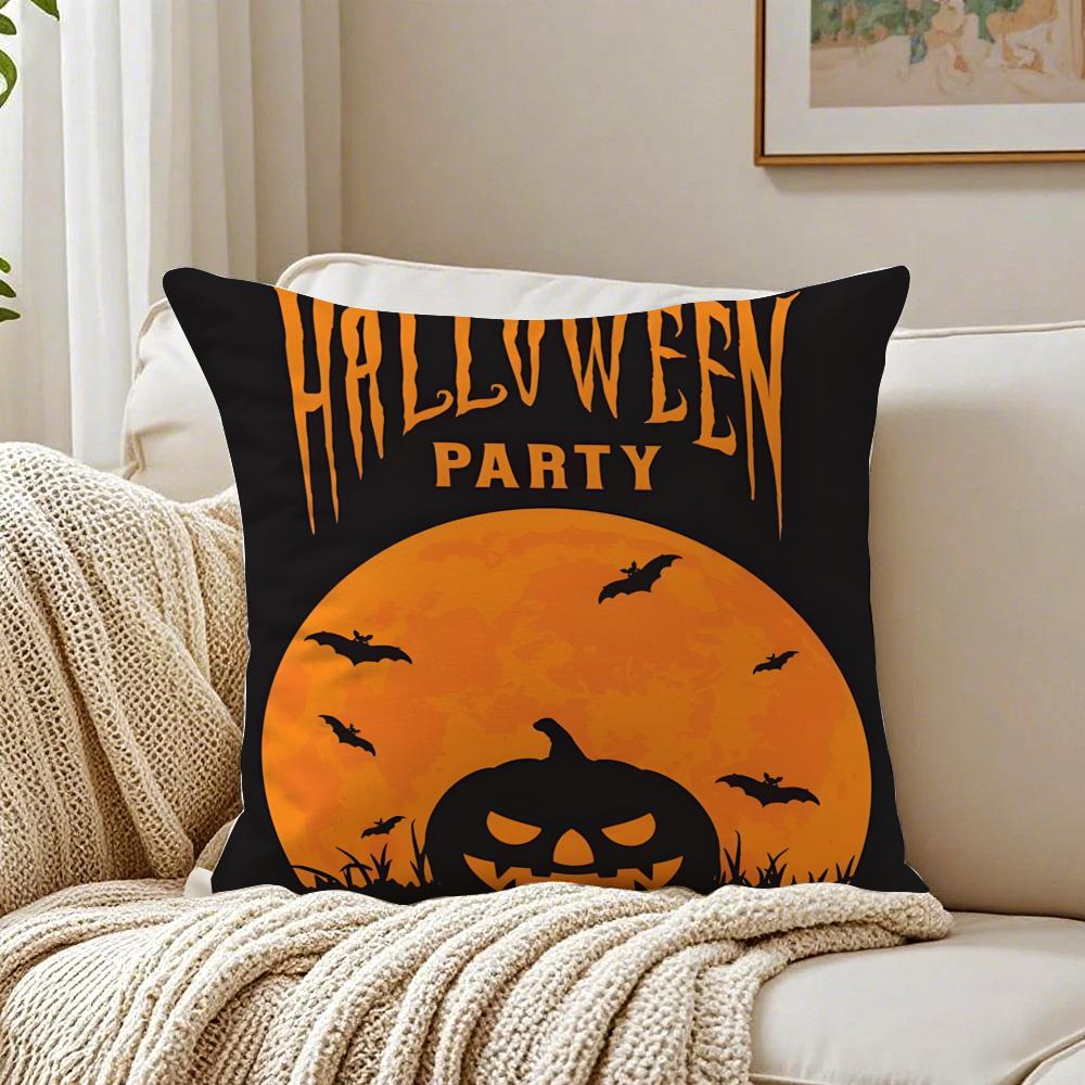 Halloween Witch Hat Skull Cushion Cover Linen Pillowcase Soft for Sofa Bed Home Room Decor