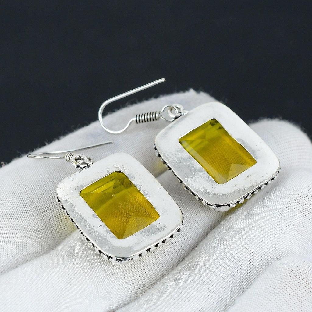 Citrine Gemstone Earring, 925 Sterling Silver Earring, Boho Silver Earring Jewelry, Bohemian Earring For Gifts, Women's Jewelry Earring