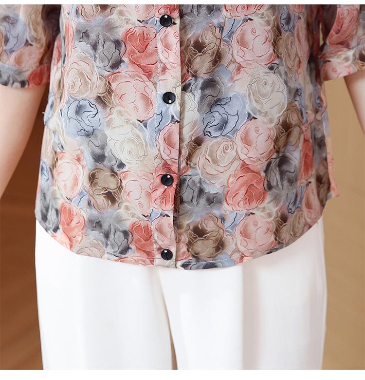 Stylish Floral Print Mid-Sleeve Chiffon Blouse for Women – Summer New Arrival, Age-Reducing, Loose Fit