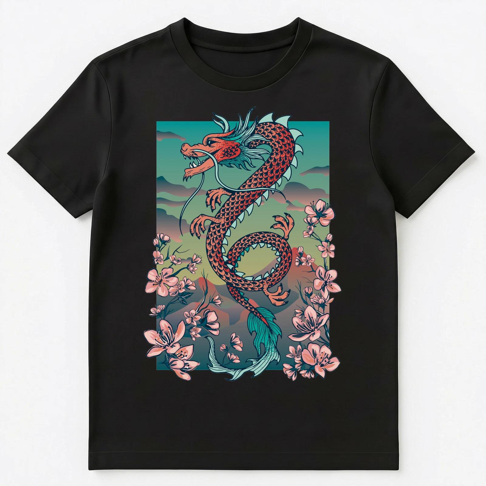 Floral Dragon Graphic Design Unisex T-Shirt 4XL