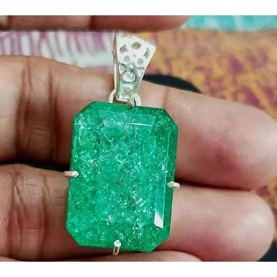 BMR Jewels Natural 58 Ct Green Emerald Loose Gemstone 925 Silver Pendant