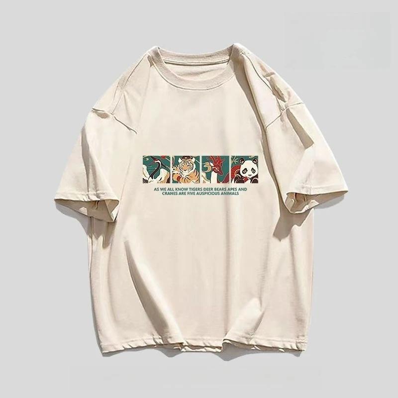 2025 Těžké Tričko s krátkým rukávem ze 100% čisté bavlny s potiskem pandy pro muže a ženy Ležérní móda Podzim a zima Univerzální tričko