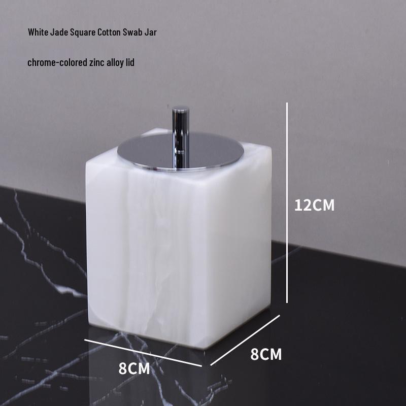 Lux White Jade Bathroom Set: Basin, Tray, Tissue Box, Lotion Dispenser - 4 or 5 Piece Set