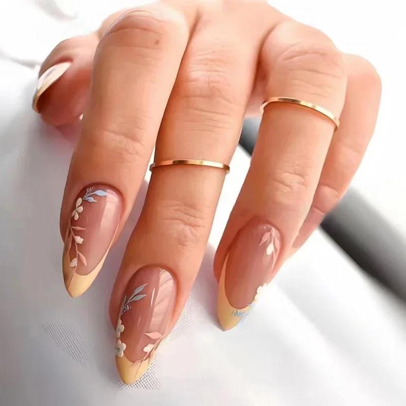 24Pcs Short Round Head False Nails Glitter Pink Almond Fake Nails Strawberry Full Cover Press on Nails Wearable Nail Tips
