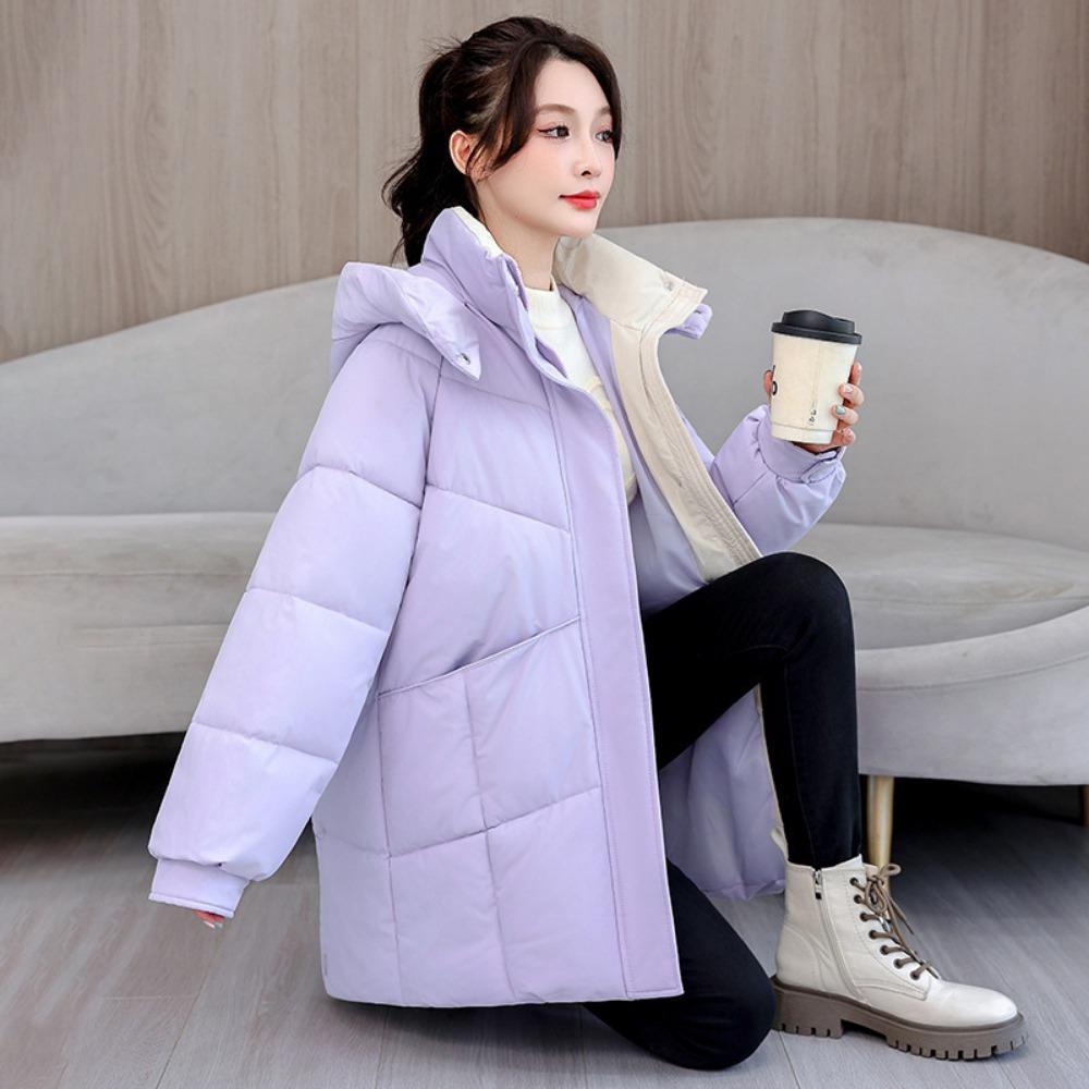 Large Size Hooded Down Cotton Clothes Women's Autumn and Winter 2025 New Thickened Warm Bread Clothes Small Medium and Long Jackets