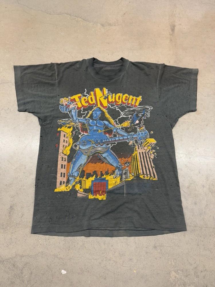 Vintage 1987 Ted Nugent Metal Maniac Distressed Faded Tour Tee F024 Unisex T-Shirt XXL