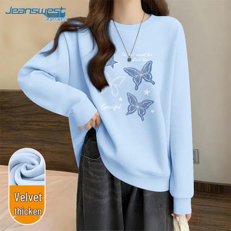 JEANSWEST Damen Fleecegefüttertes Rundhals-Sweatshirt