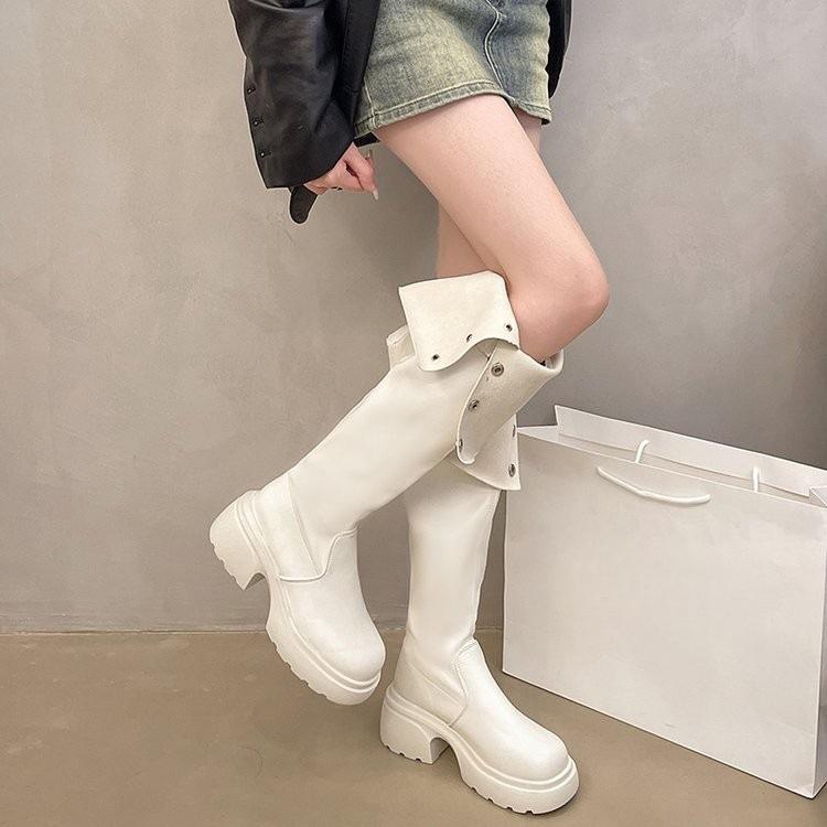 Thick-soled Maillard over-the-knee boots, new season-tall thin two-wear folded long knight boots
