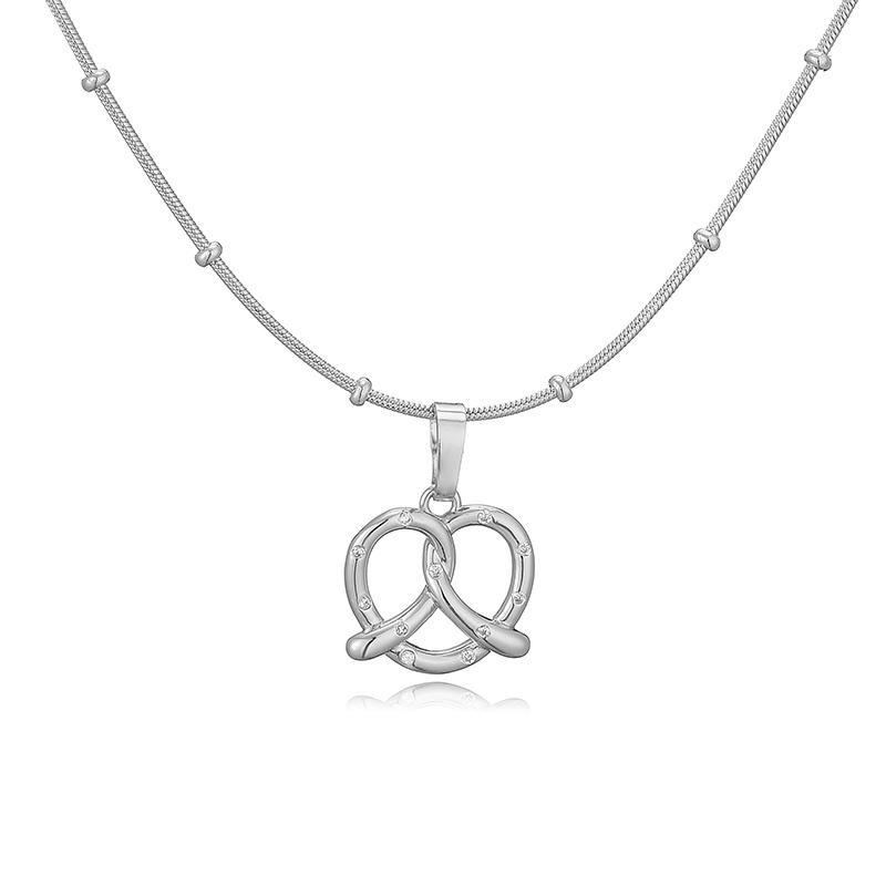 

HECHENG,Simple Korean Trend Ladies Vintage Heart Knot Inlaid Zirconia Pendant Ladies Necklace Other