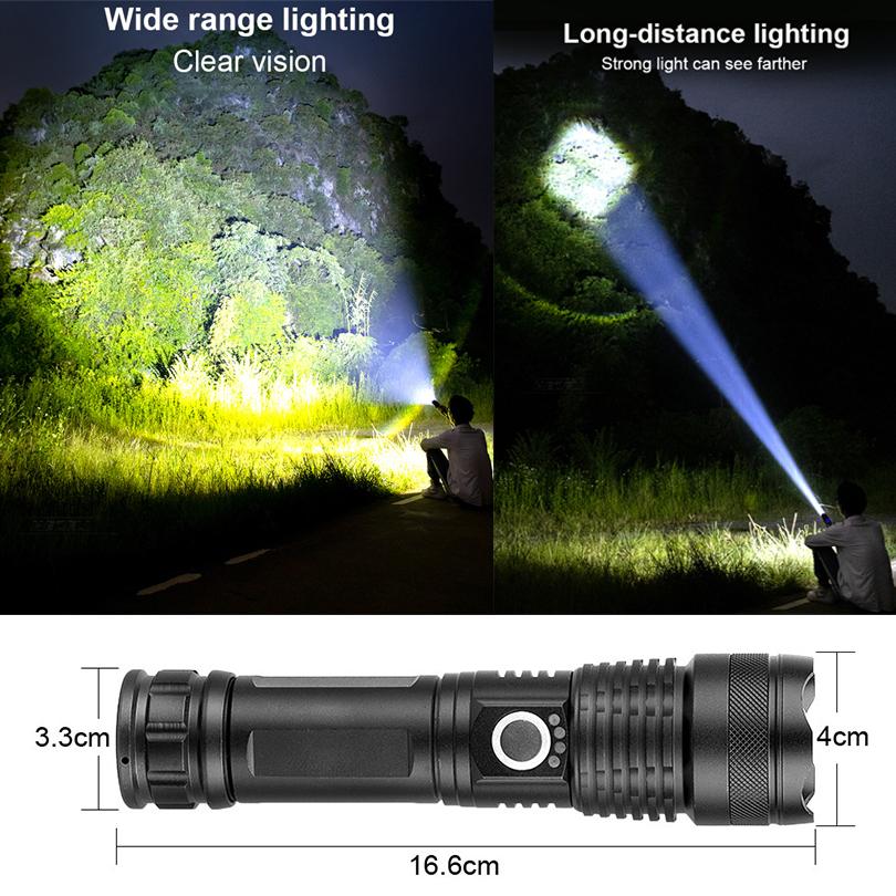High Power Led Flashlights Camping Military Tactical Self Defense Usb Powerful Battery Rechargeable Flashlamp Mini Flashlight