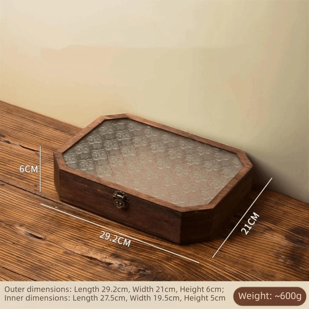 Luxury Wooden Cosmetic Storage Box Multi-Functional Glass Floral Storage Cabinet Flip Cover Jewelry Box Jewelry