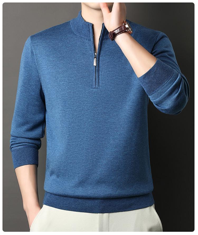 Men's Zipper Half-High Collar Knit Sweater - Mid & Young Adult Pullover Warm Base Layer