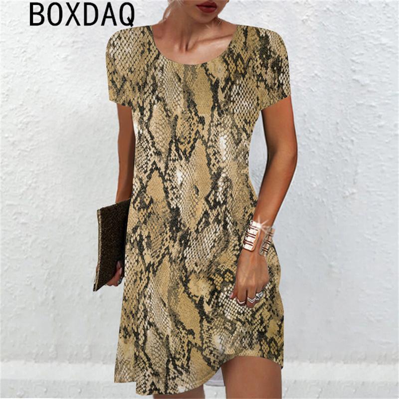 3D Sexy Snake Print Mini Dress Big Size Women Sexy Short Sleeve O-Neck Loose Dress Summer Beach Party Dress Sundress Vestidos