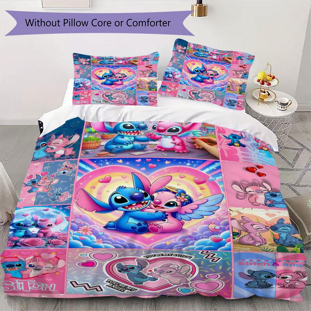 Stitch Cartoon Prints bedding, duvet cover and pillowcases, birthday gift (1 duvet cover + 2 pillowcases, pillow insert not included)JM017