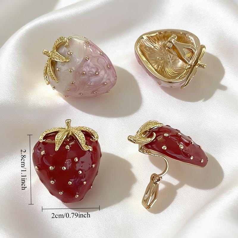 Orecchini Grande Fragola Senza Foratura Carini Smalto Rosso Clip-On Delicati Placcati Oro Frutta Orecchini Statement Per Donne Uso Quotidiano