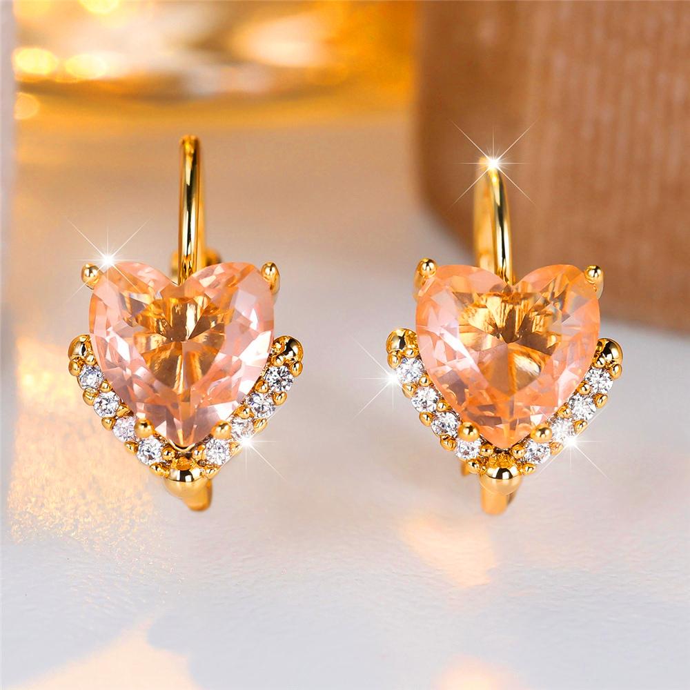 Modne Złote Kolczyki Koła z Kryształami Szampańskimi i Cyrkoniami w Kształcie Serca dla Kobiet Vintage Złoty Kolor Ślubne