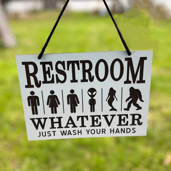 Yousheng Gender Neutral Toilet Sign Whatever Just Wash Your Hands Sign Alien Mermaid Inclusive Sign for Home Bathroom Restroom Wall Decor