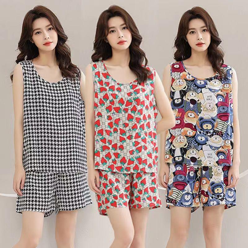 Sommer Frauen Pyjama Set Ärmellose Weste Shorts Sexy Mode Druck Kontrast Farbe Tank Top Lose Shorts Pyjama für Frauen nachtwäsche