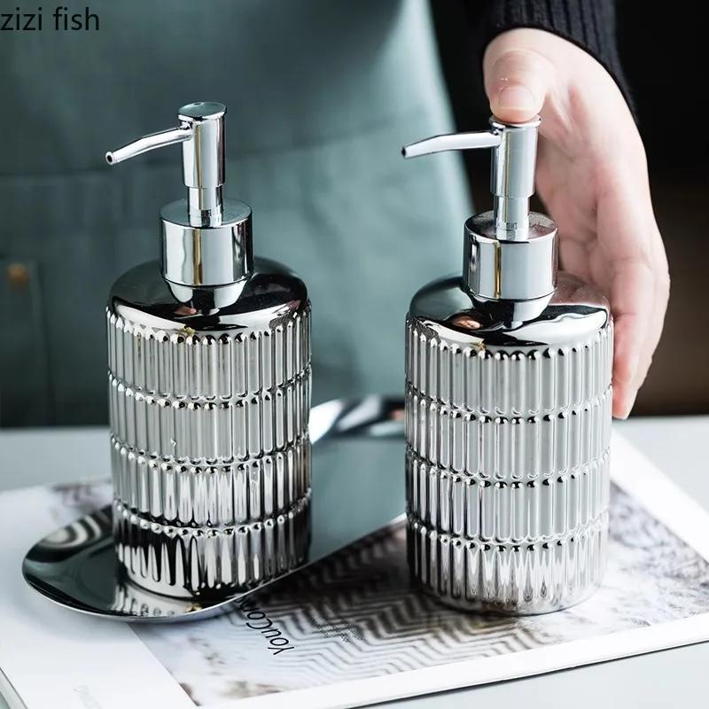 Gold Plated Stripe Ceramic Soap Bottle Empty Bottle Soap Dispenser Lotion Bottle Shower Gel Shampoo Bottles Bathroom Accessories