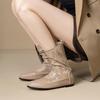 Fashion 2024 Autumn Women Boots Genuine Leather Women Shoes Round Toe Chunky Heel Winter Mic-calf Chelsea Western Boots Increase Height