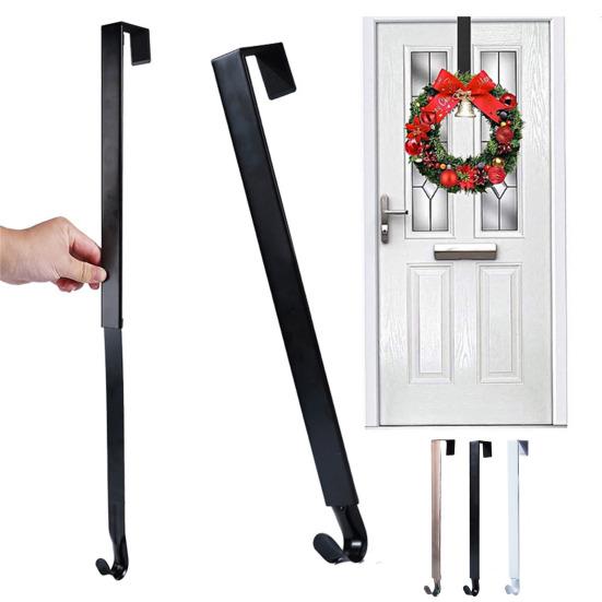 1 Pc/2 Pcs Telescopic Wreath Hanger Adjustable Metal Hook for Front Door Over The Door Wreath Hanger with Protective Pad for Christmas Decorations