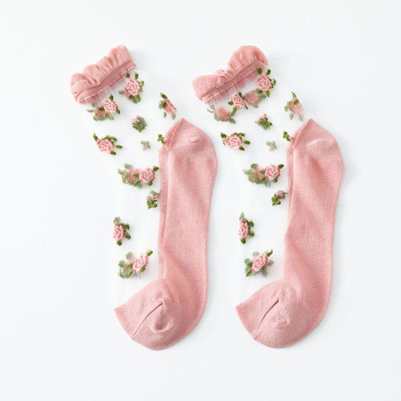 3 Pairs of Summer Socks for Women Thin Rose Style Sexy Black Stockings JK Lolita Lace Socks