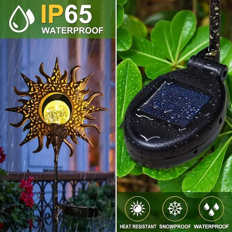 Solar-powered Ironwork Glass Crack Sun Projection Bell Hollow Projection Lamp Waterproof Outdoor Light for Lawn Door Garden Home