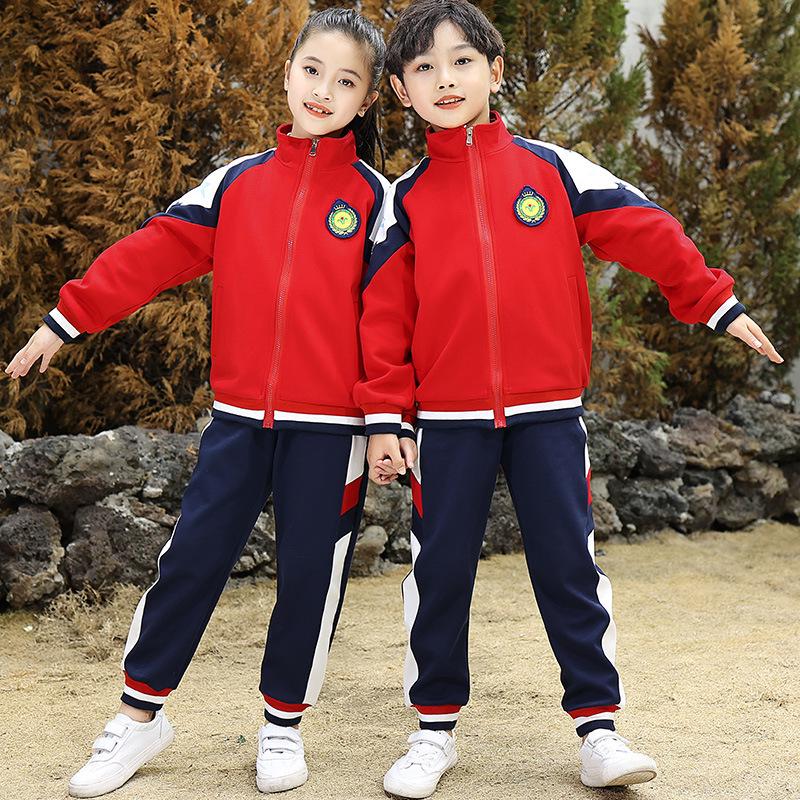 

Комплект британской школьной формы 2021 года для мальчиков и девочек – Осень/Весна, спортивный костюм-двойка для средней школы и детского сада 110 красный
