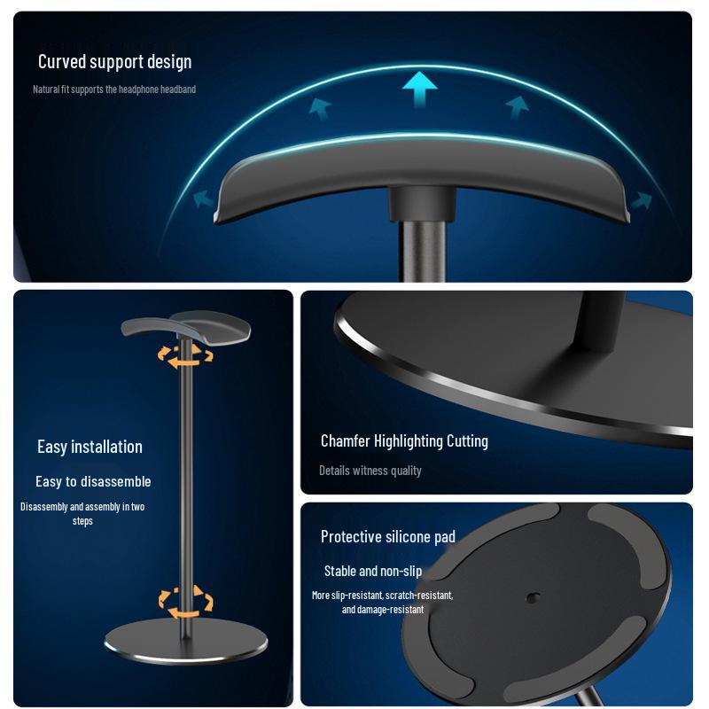 Premium Metal Headphone Stand with Desktop Storage and Display